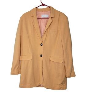 ASOS Linen Blend Blazer Jacket Relaxed Fit Long Sleeve Button Front Casual Sz 6